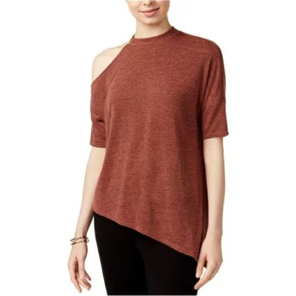 BAR WOMENS ASYMMETRICAL KNIT ORANGE WOMEN BLOUSE SIZE LARGE - Picture 1 of 7